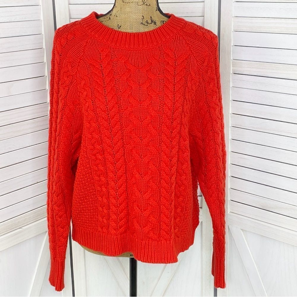 Aerie Cable Knit Crewneck Crop Sweater Red‎ Small